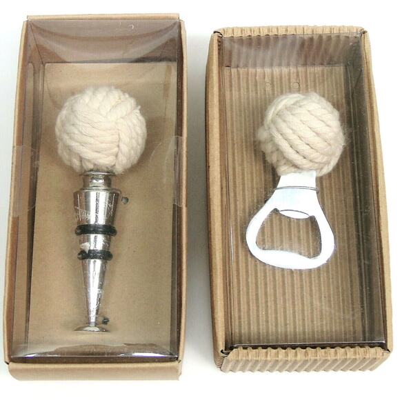 Set 2 Thirstystone BOTTLE OPENER + WINE STOPPER KEEPER Boat Rope Nautical Knots - Picture 1 of 8